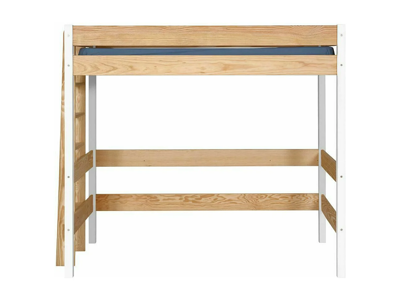 Pack lit mezzanine avec matelas 90x190 cm bois massif blanc et bois TINO