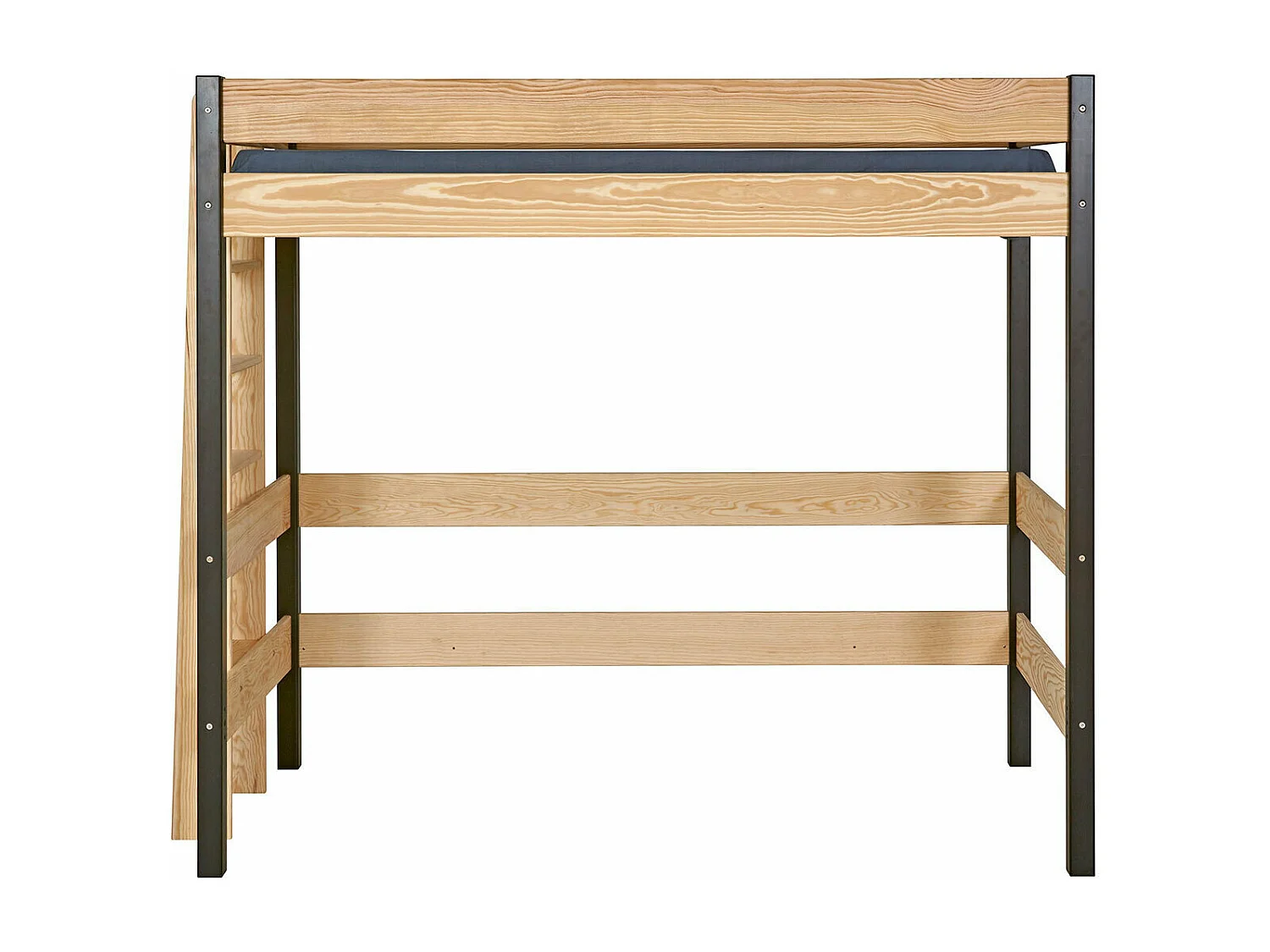 Pack lit mezzanine avec matelas 90x190 cm bois massif noir et bois TINO