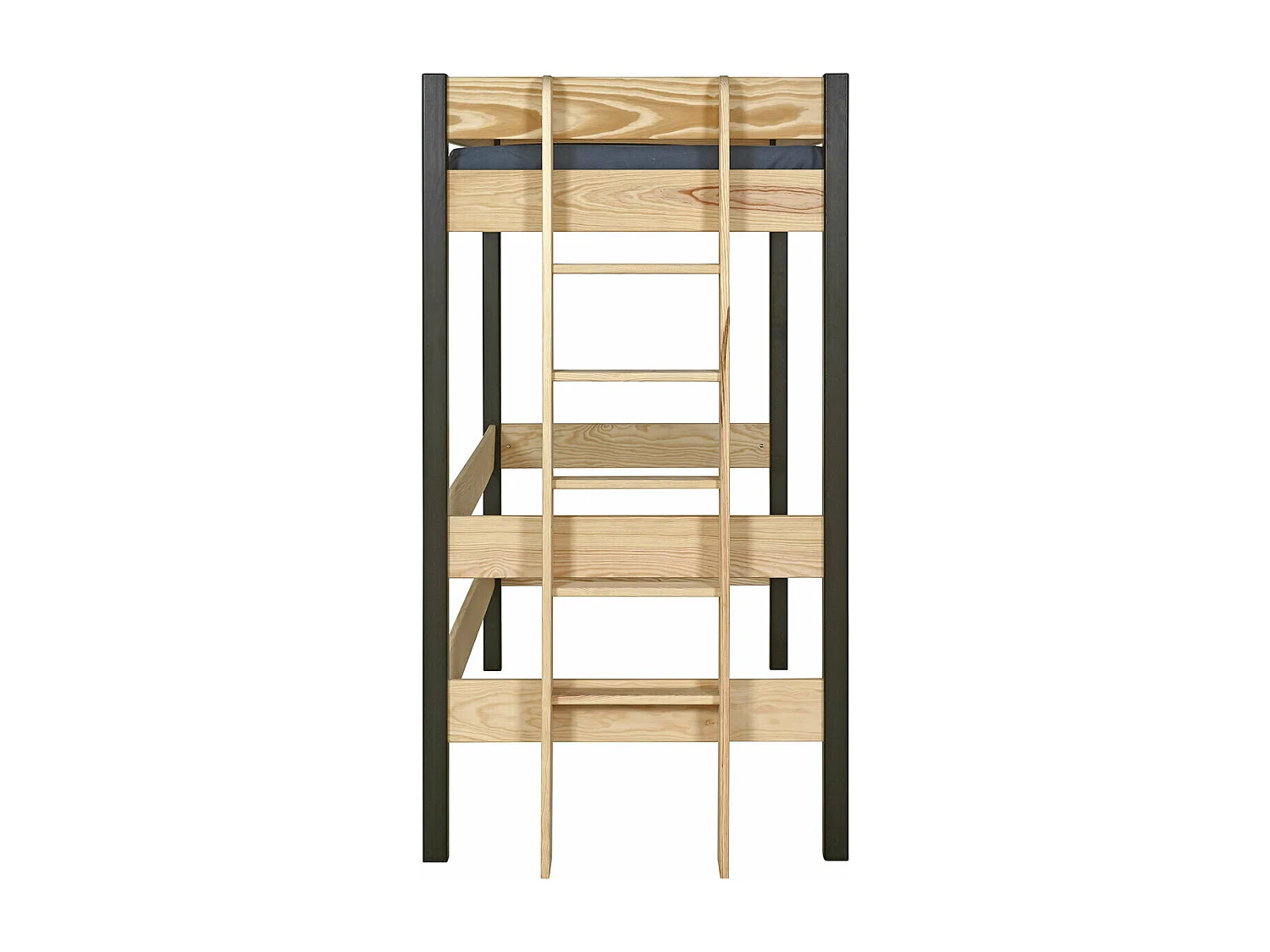 Pack lit mezzanine avec matelas 90x190 cm bois massif noir et bois TINO