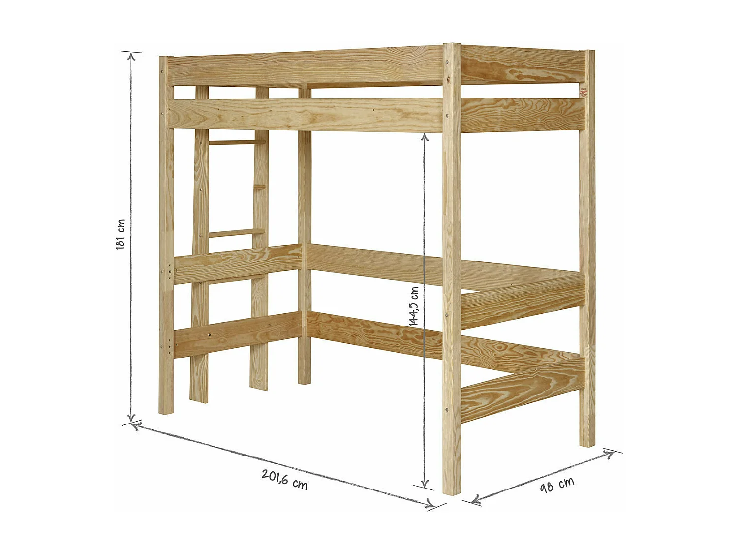 Pack lit mezzanine avec matelas 90x190 cm bois massif noir et bois TINO