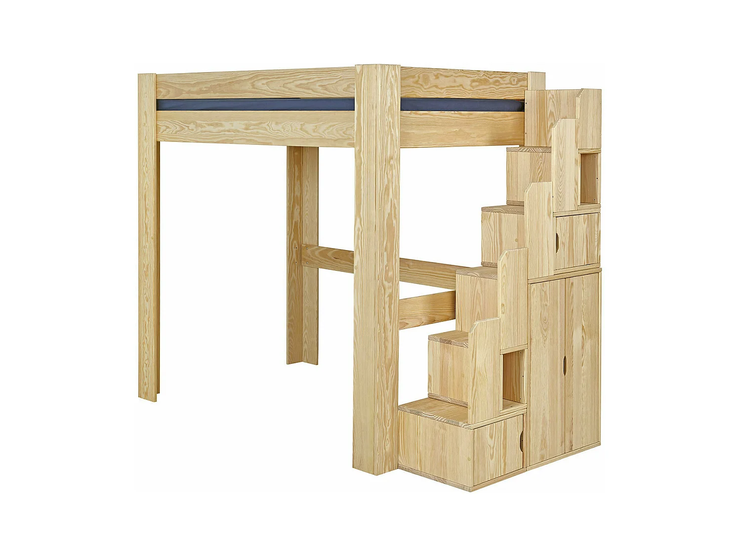 Pack lit mezzanine avec bureau et matelas 140x190 cm bois massif bois naturel LEX