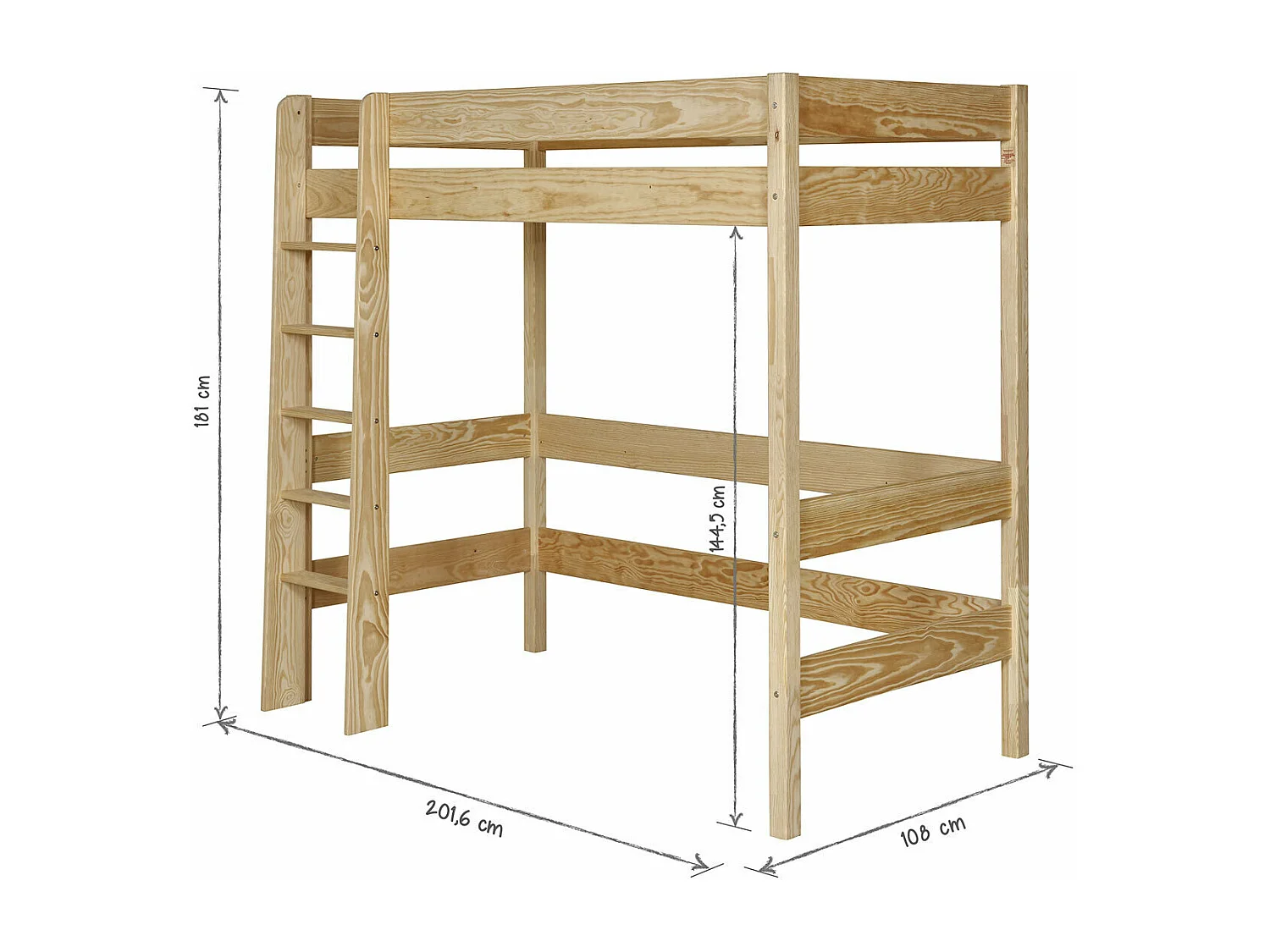 Pack lit mezzanine avec matelas 90x190 cm bois massif blanc et bois CLEM