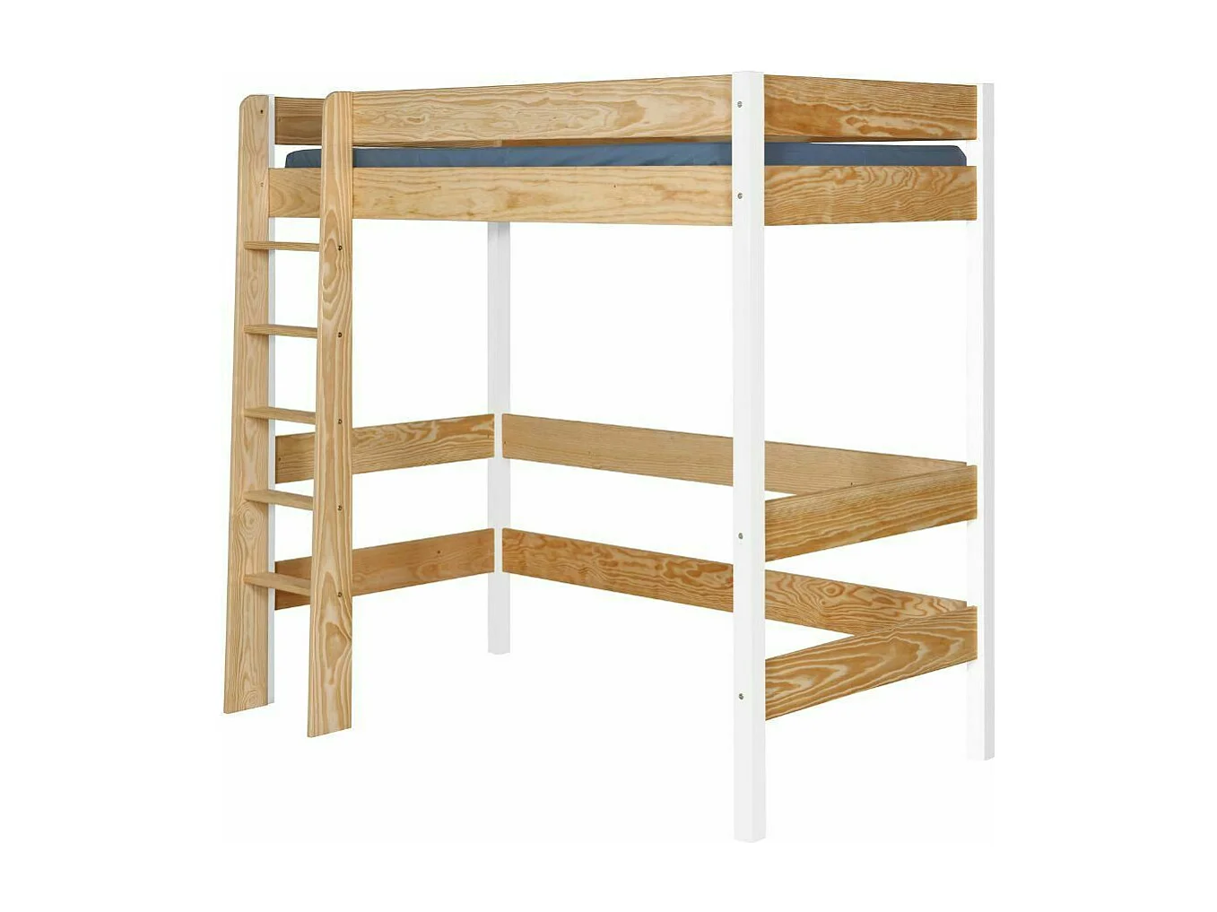 Pack lit mezzanine avec matelas 90x190 cm bois massif blanc et bois CLEM