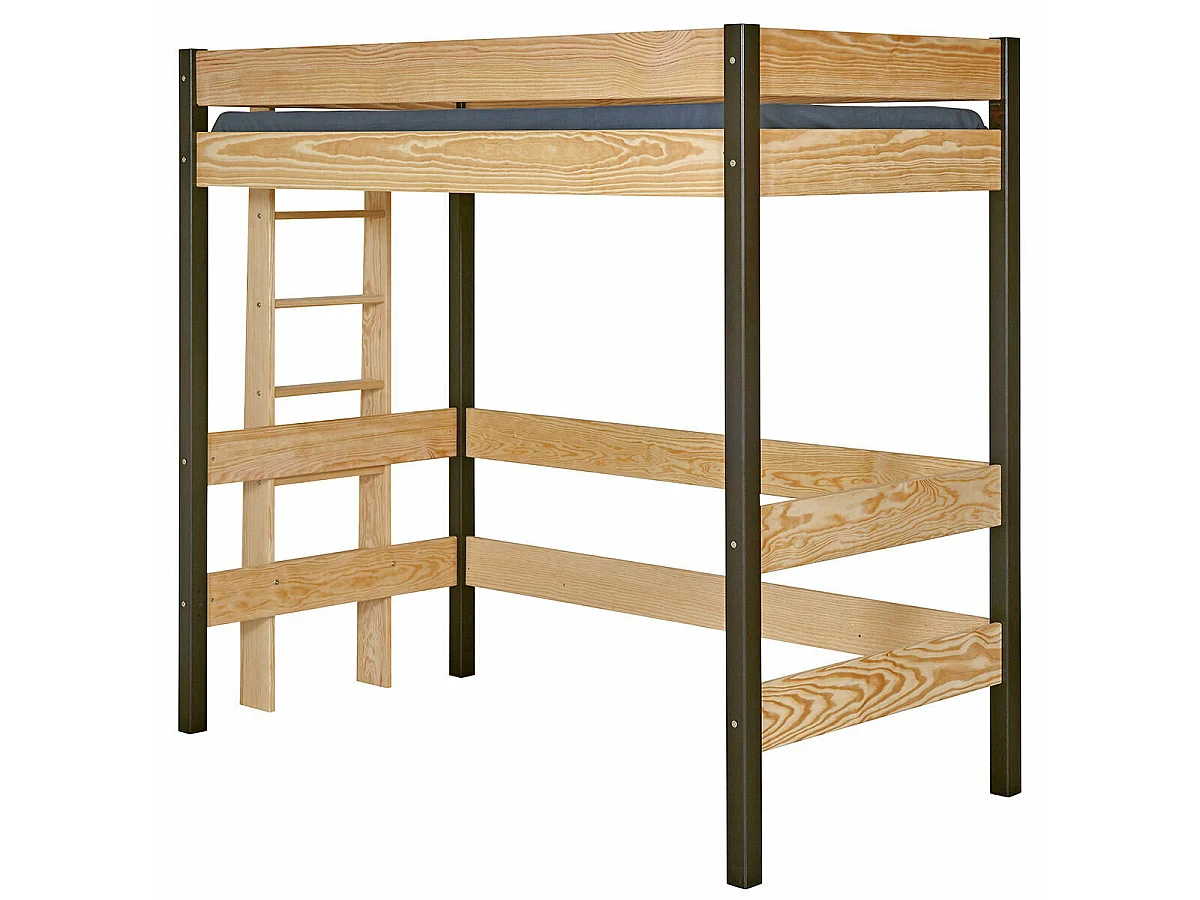 Lit mezzanine 90x190 cm bois massif noir et bois TINO