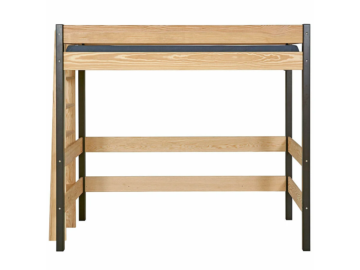Lit mezzanine 90x190 cm bois massif noir et bois TINO