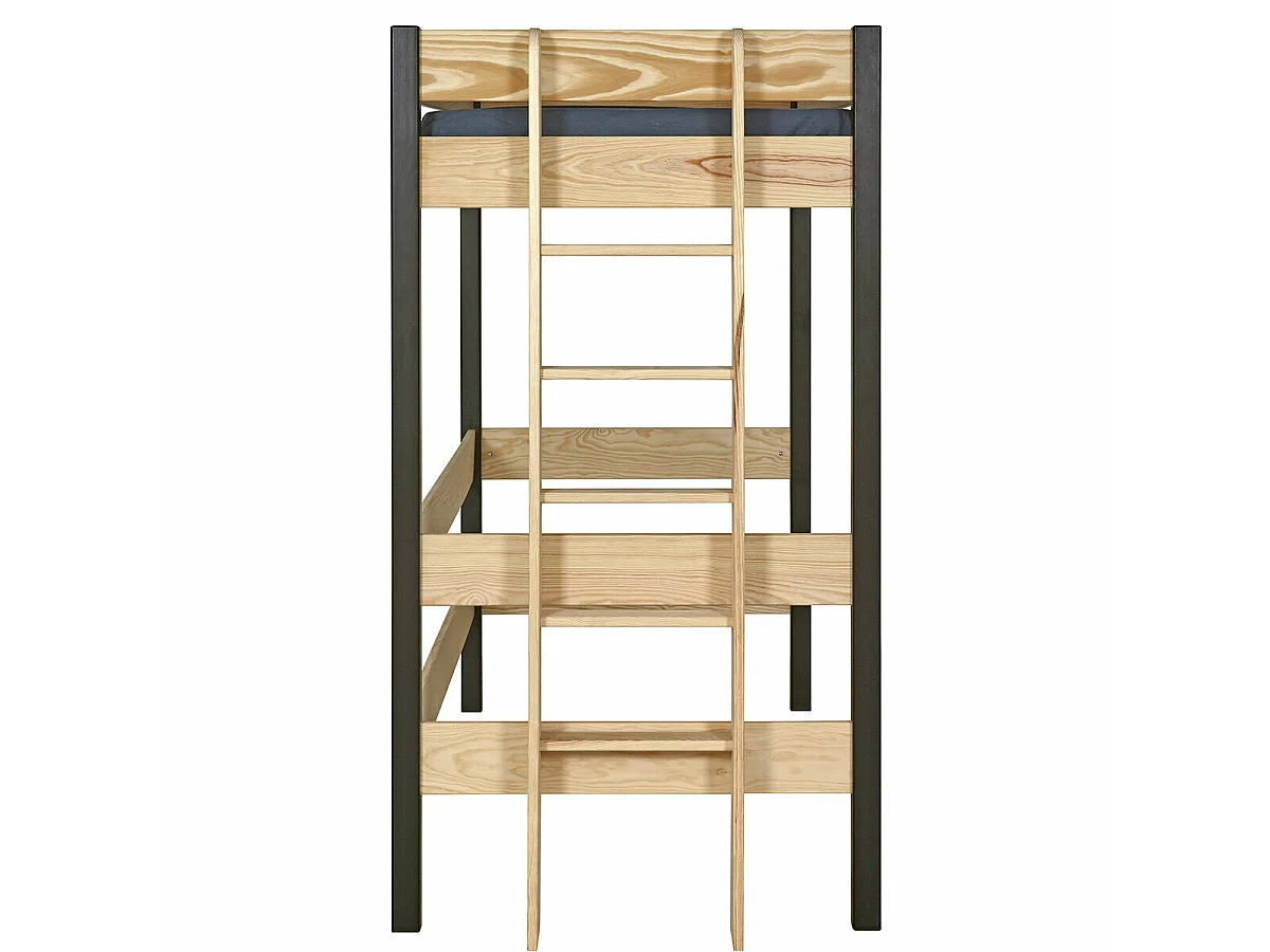 Lit mezzanine 90x190 cm bois massif noir et bois TINO