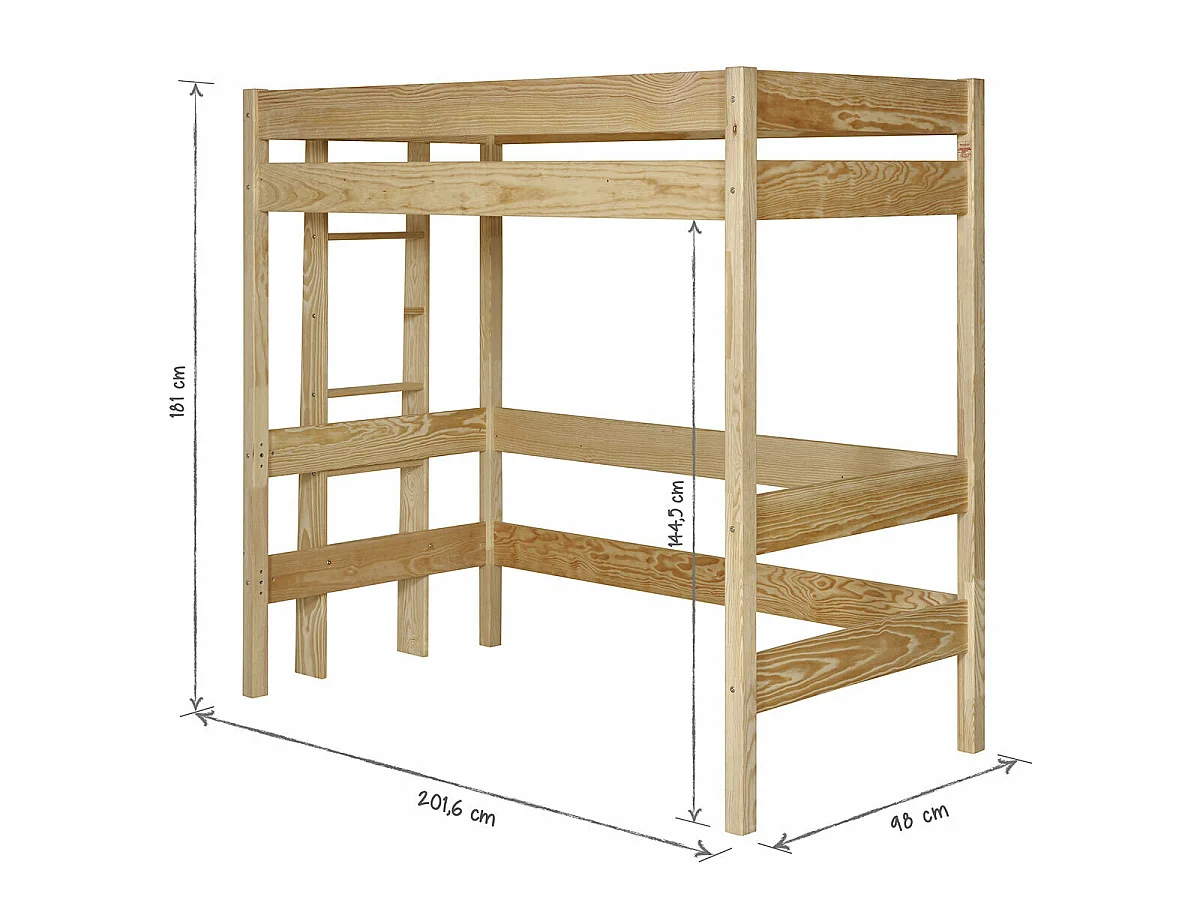Lit mezzanine 90x190 cm bois massif noir et bois TINO