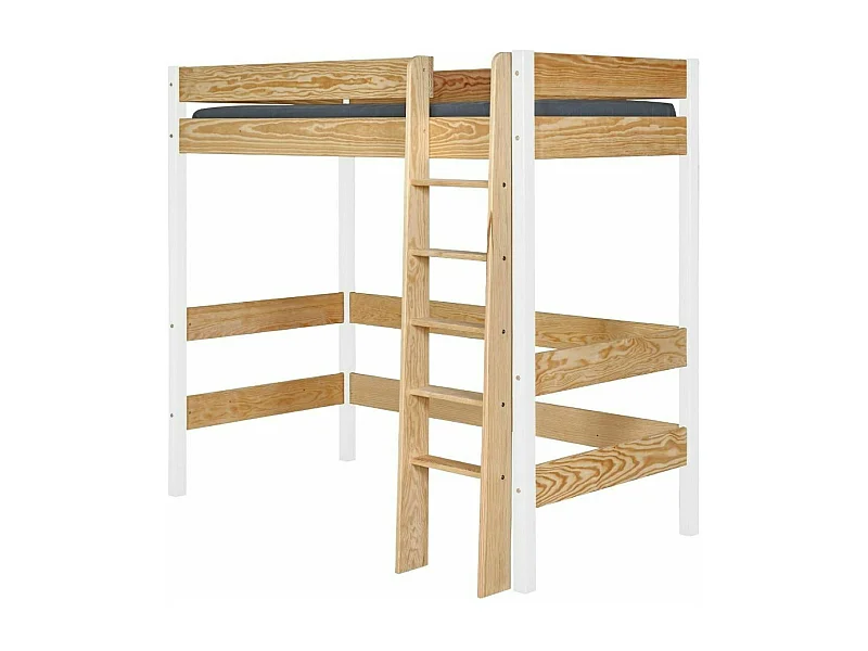 Lit mezzanine 90x190 cm bois massif blanc et bois CLEM