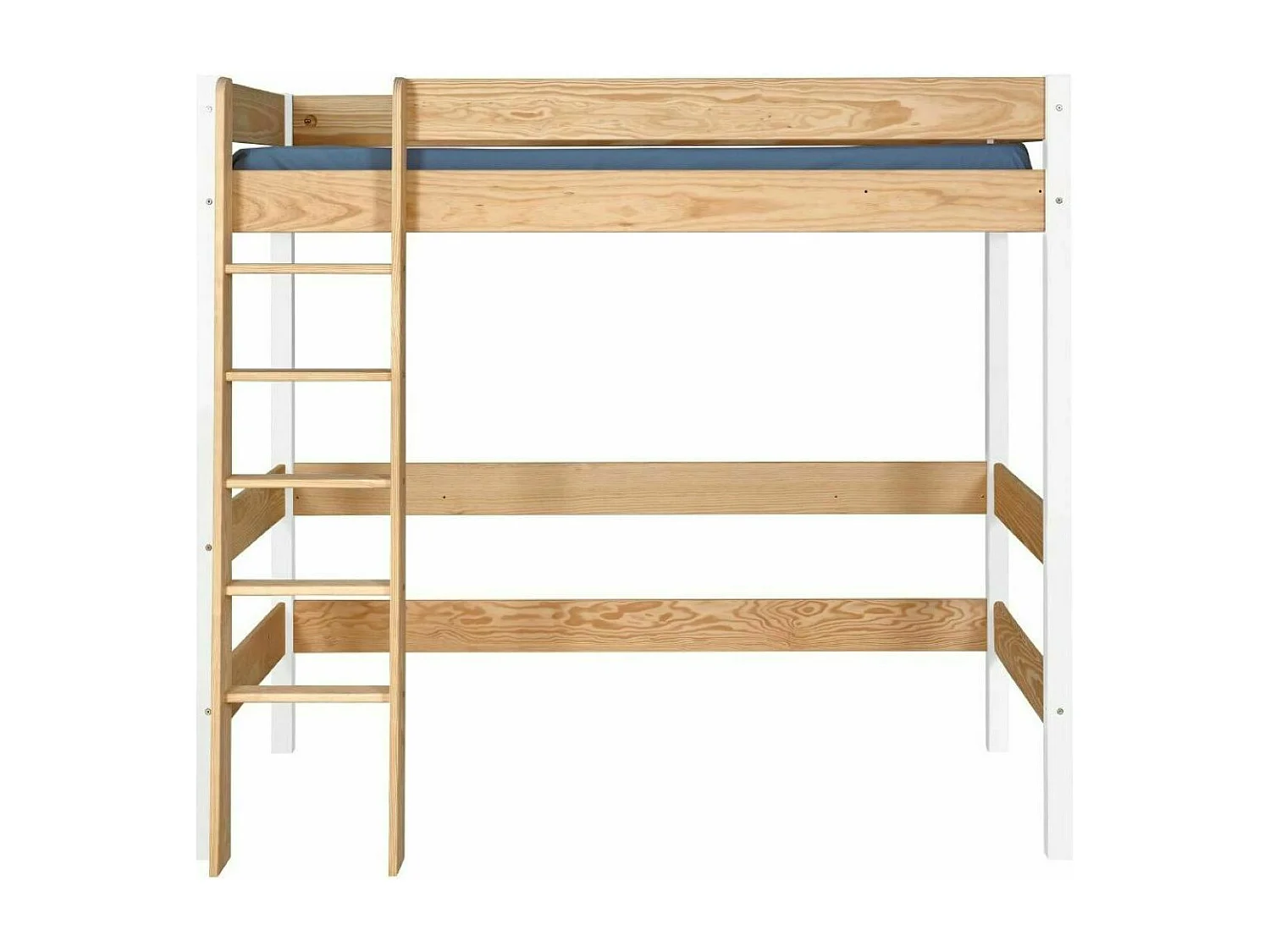 Lit mezzanine 90x190 cm bois massif blanc et bois CLEM