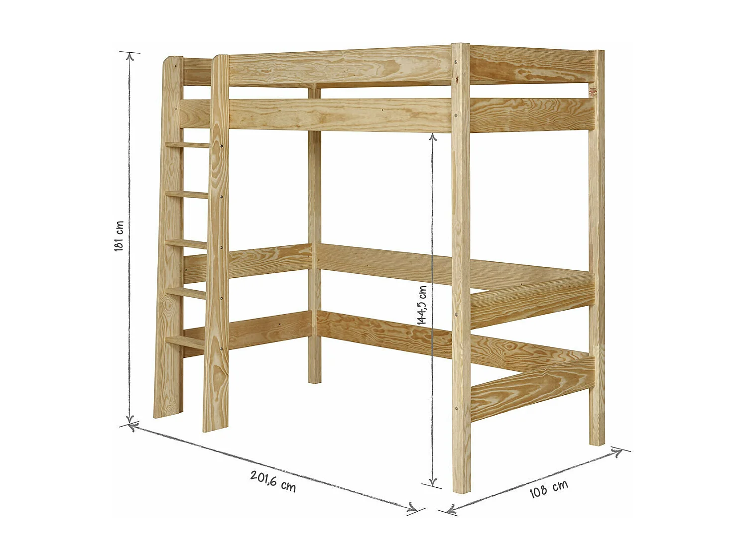 Lit mezzanine 90x190 cm bois massif blanc et bois CLEM