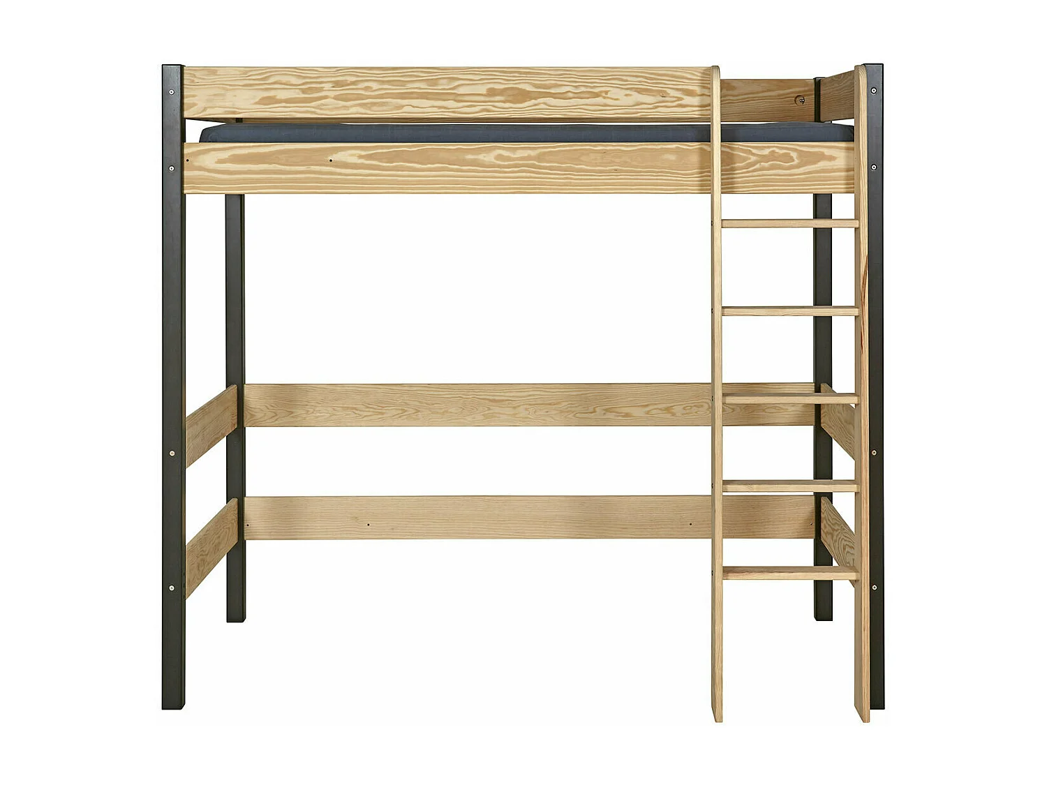 Lit mezzanine 90x190 cm bois massif noir et bois CLEM