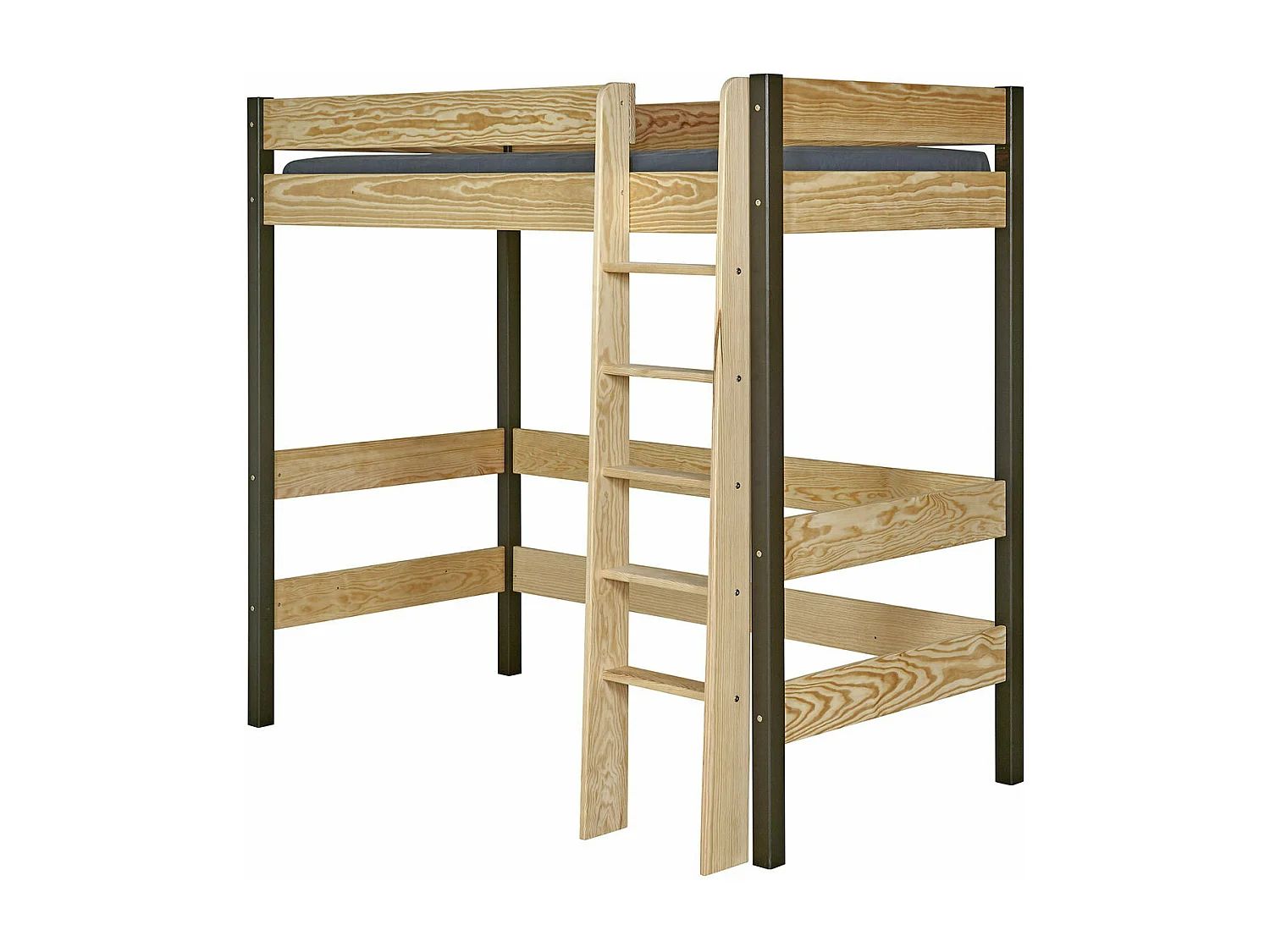 Lit mezzanine 90x190 cm bois massif noir et bois CLEM