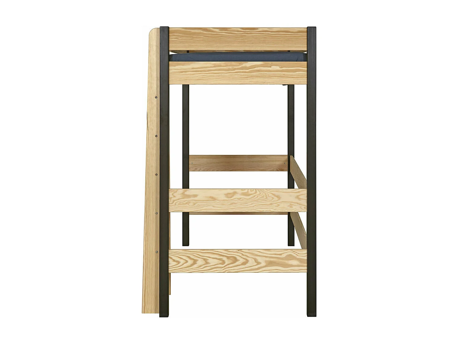 Lit mezzanine 90x190 cm bois massif noir et bois CLEM