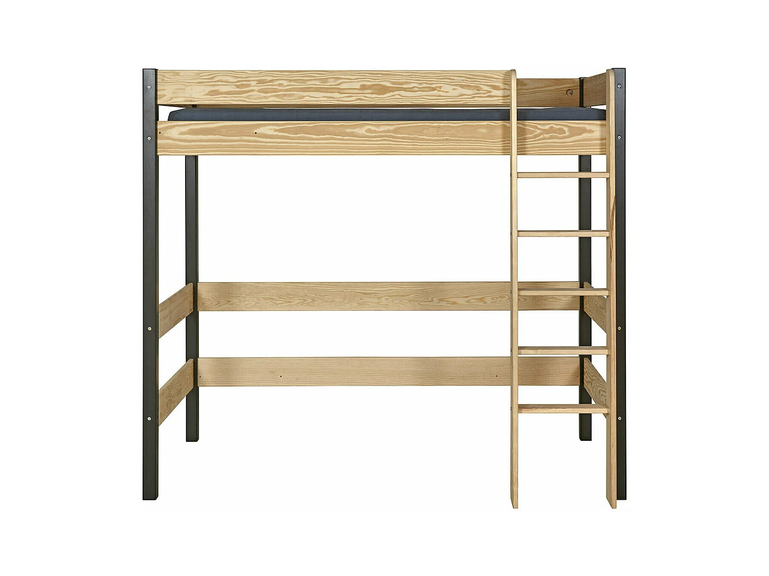 Pack lit mezzanine avec matelas 90x190 cm bois massif noir et bois CLEM