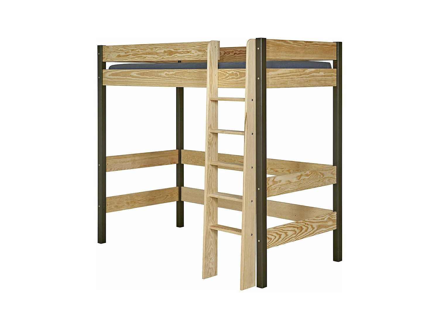 Pack lit mezzanine avec matelas 90x190 cm bois massif noir et bois CLEM