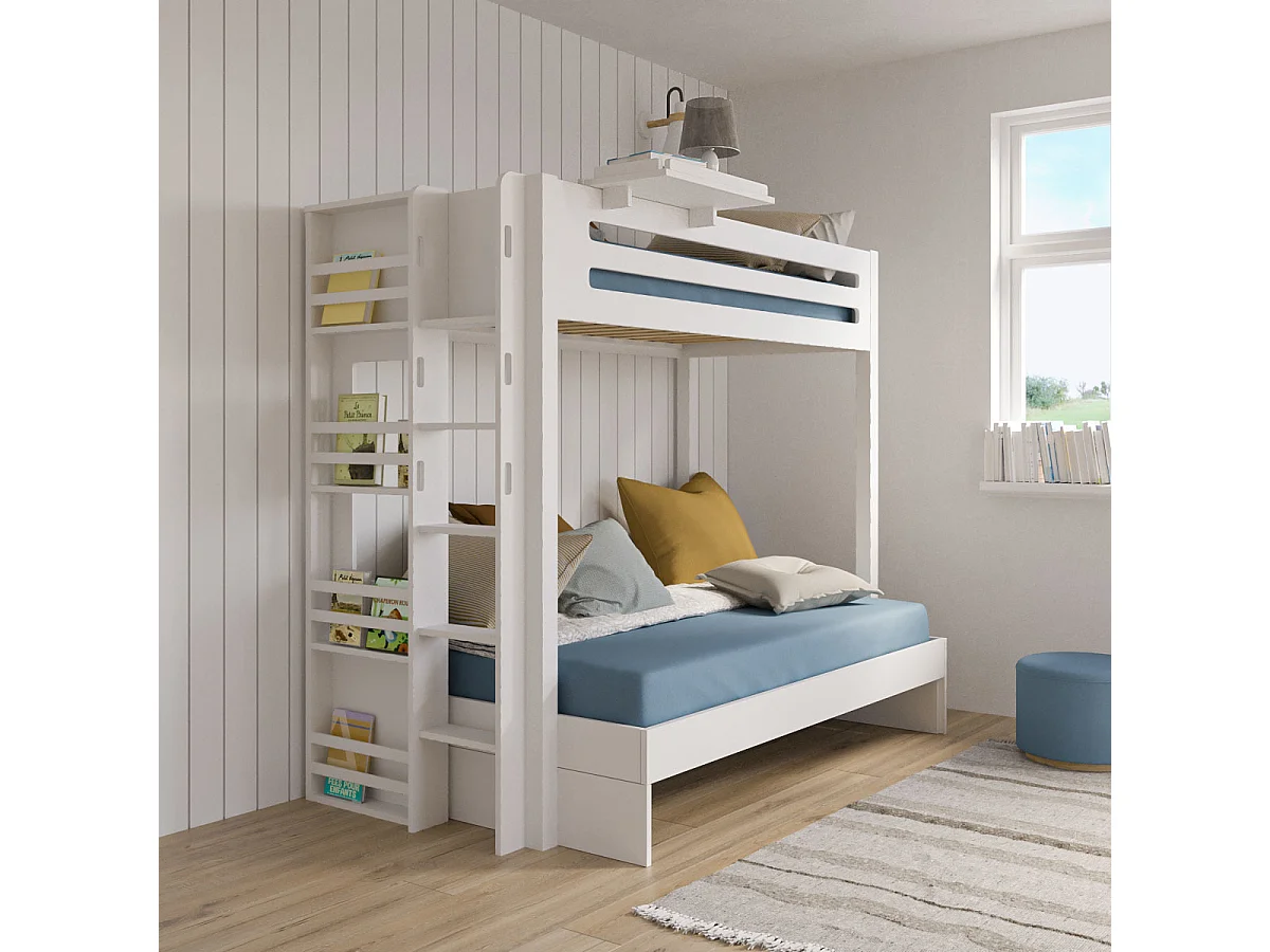 Tablette chevet XL pour lit  bois massif blanc ARES