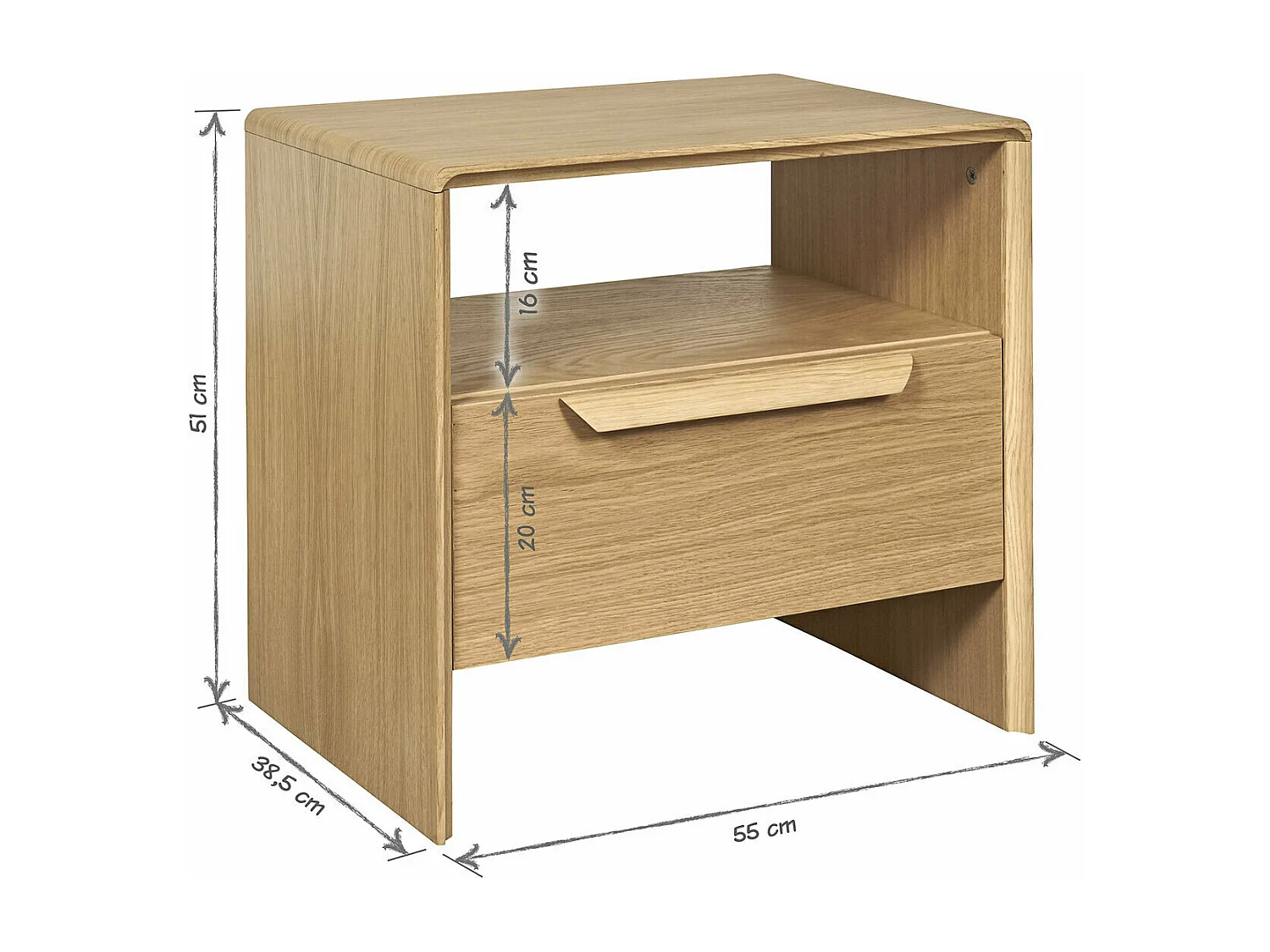 Chevet avec tiroir  panneaux de fibres plaqué chêne massif et piètement en chêne massif bois BRAZZA