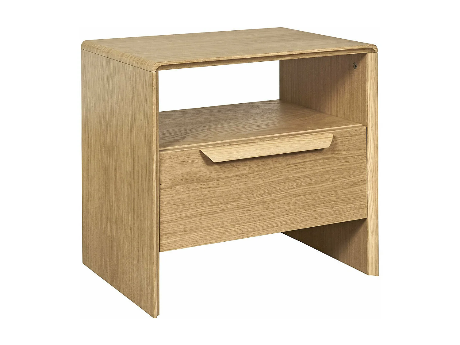 Chevet avec tiroir  panneaux de fibres plaqué chêne massif et piètement en chêne massif bois BRAZZA