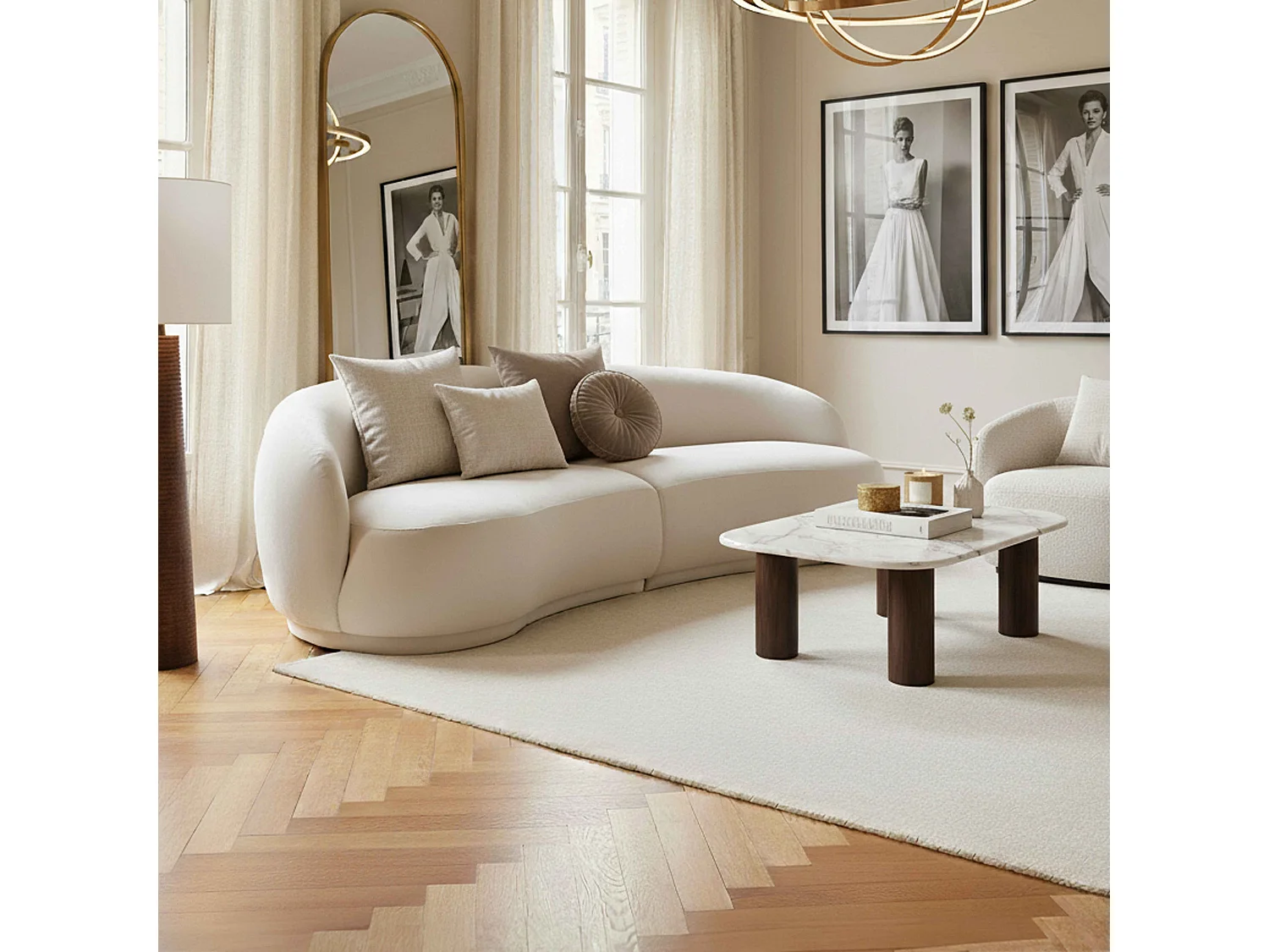 Canapé en tissu beige 3 places L 266 cm