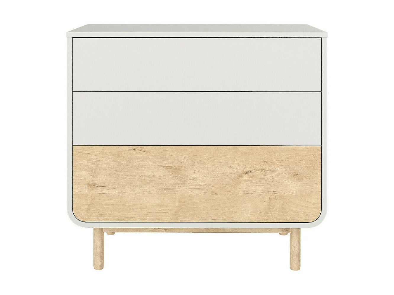 Commode 3 tiroirs  panneaux de fibres blanc et bois SASHA