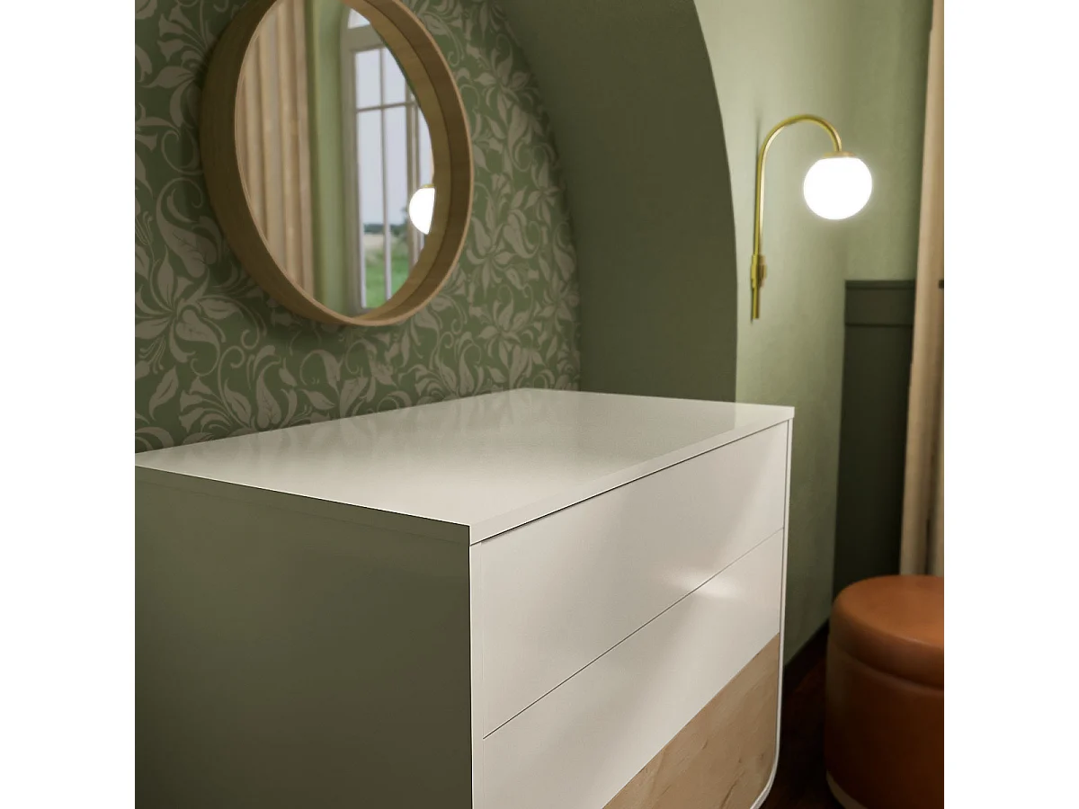 Commode 3 tiroirs  panneaux de fibres blanc et bois SASHA