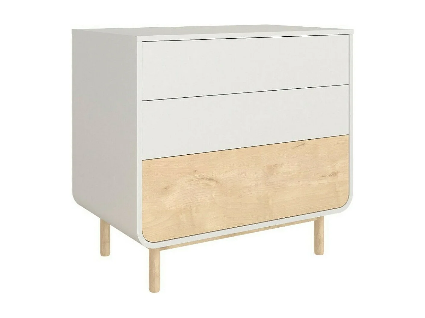 Commode 3 tiroirs  panneaux de fibres blanc et bois SASHA