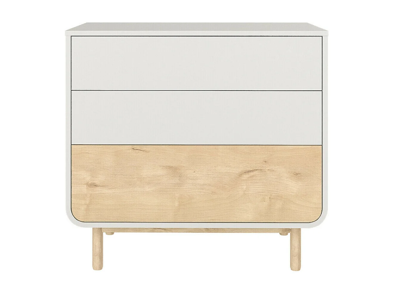 Commode 3 tiroirs  panneaux de fibres blanc et bois SASHA