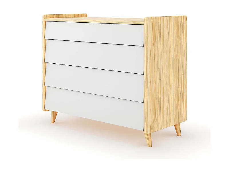 Commode 4 tiroirs  bois massif bois et blanc PETER