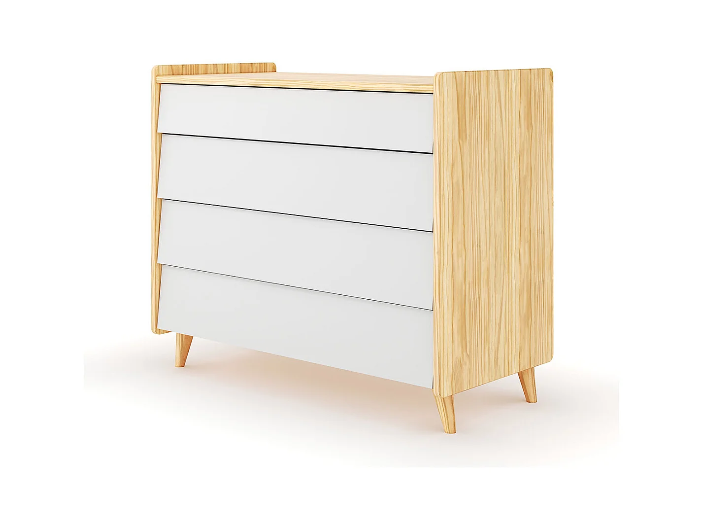 Commode 4 tiroirs  bois massif bois et blanc PETER
