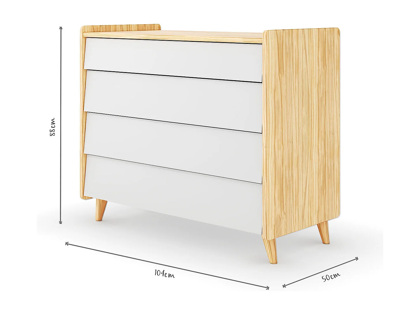 Commode 4 tiroirs  bois massif bois et blanc PETER