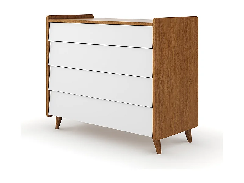 Commode 4 tiroirs  bois massif noisette et blanc PETER