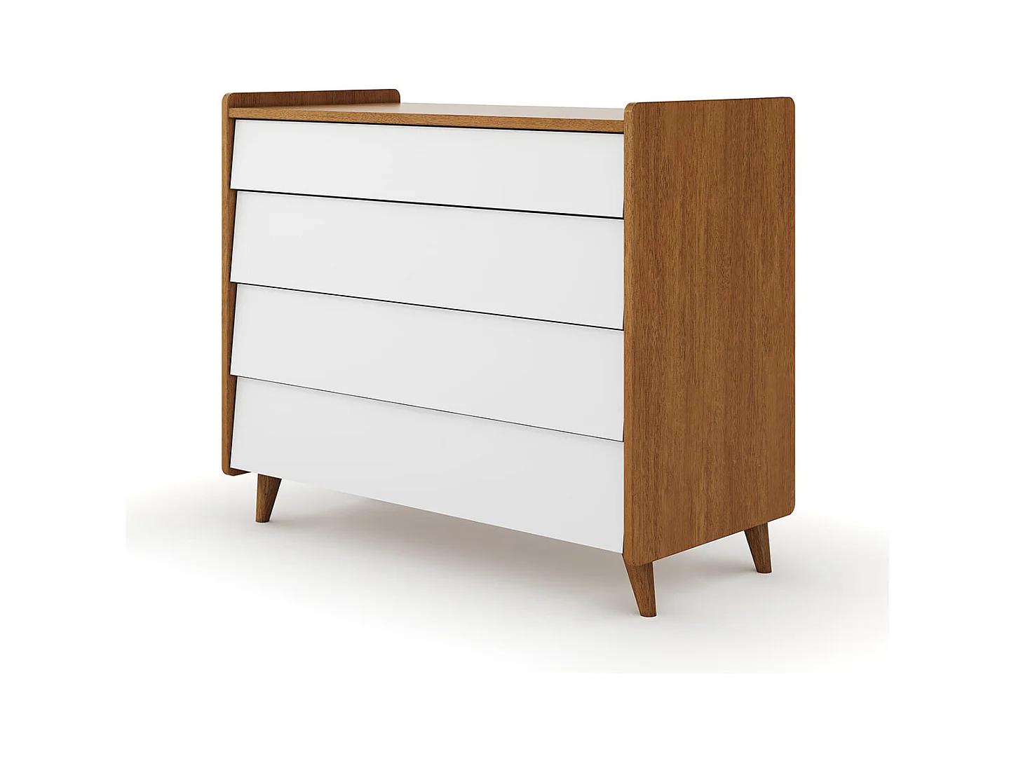 Commode 4 tiroirs  bois massif noisette et blanc PETER