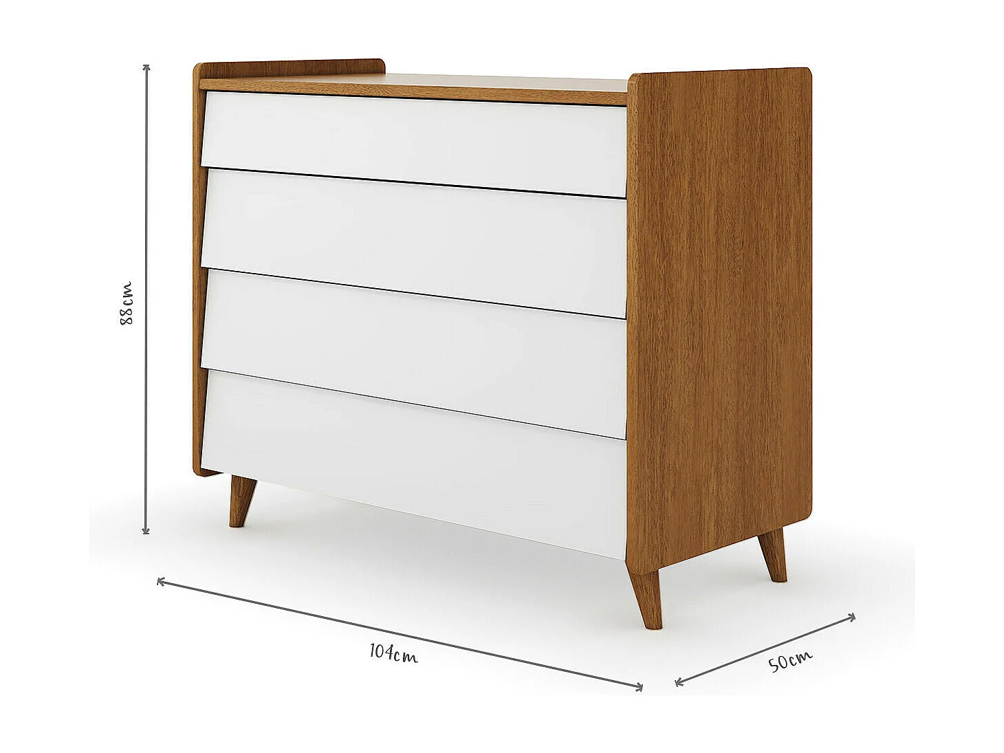 Commode 4 tiroirs  bois massif noisette et blanc PETER