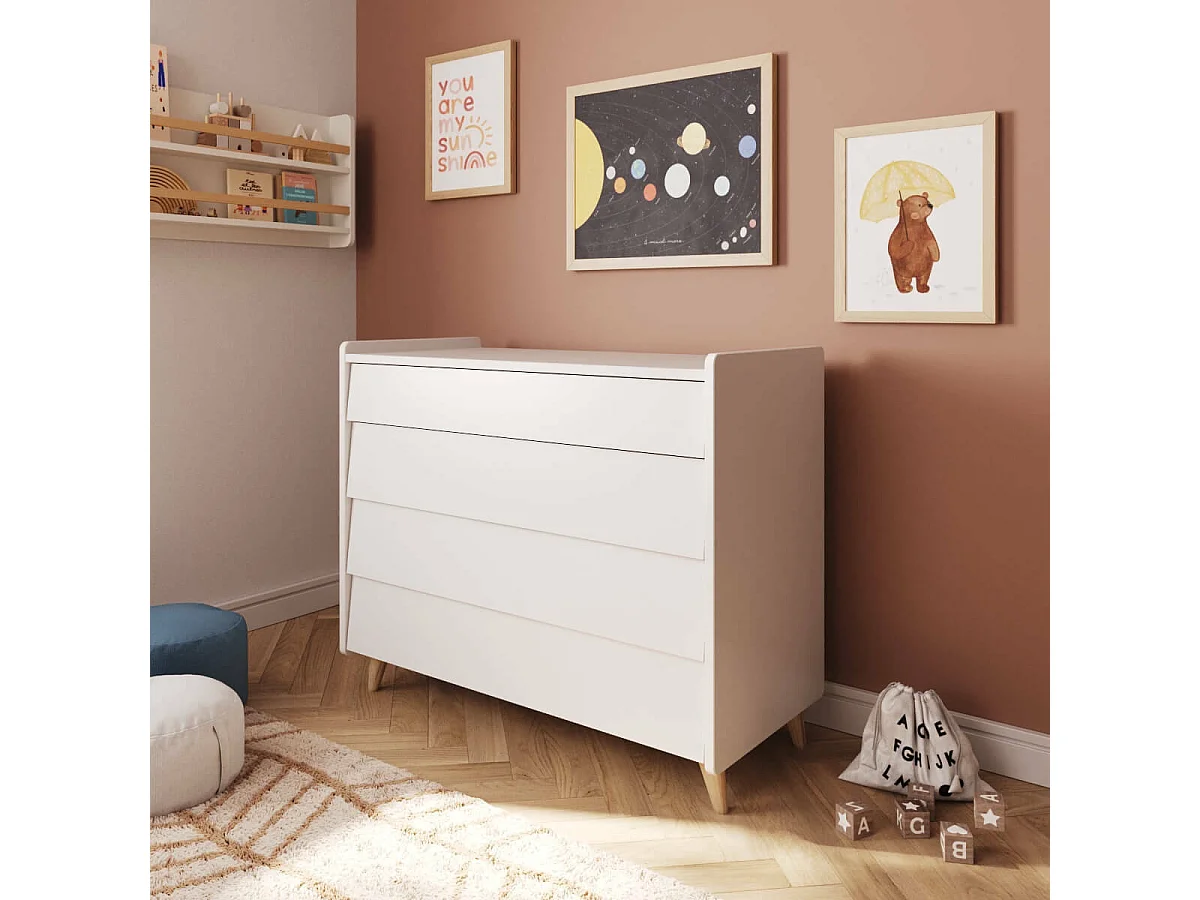 Commode 4 tiroirs  bois massif blanc et bois PETER