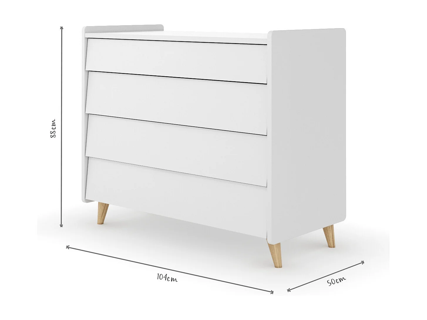 Commode 4 tiroirs  bois massif blanc et bois PETER