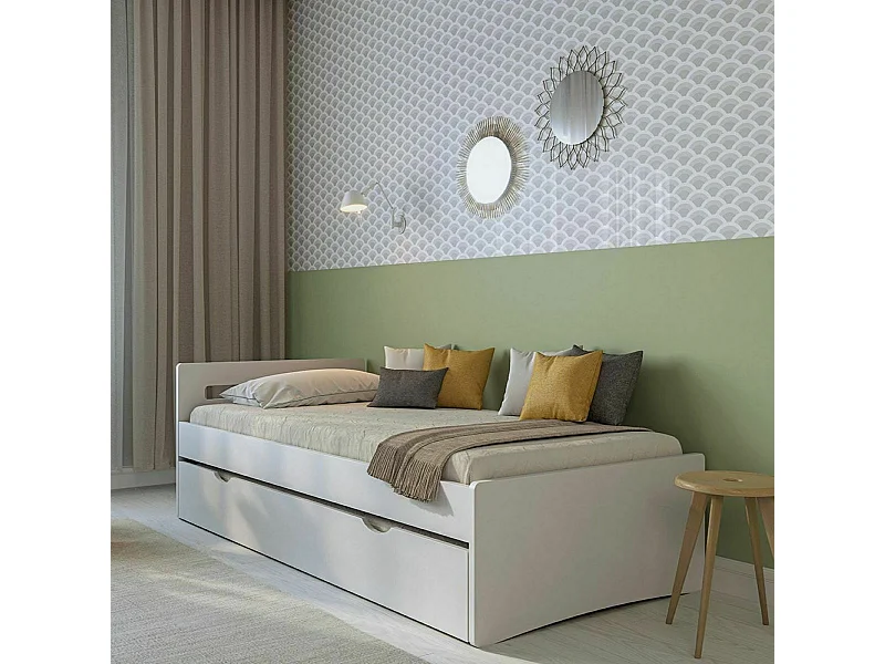 Lit gigogne 80x190 cm bois massif blanc LEO