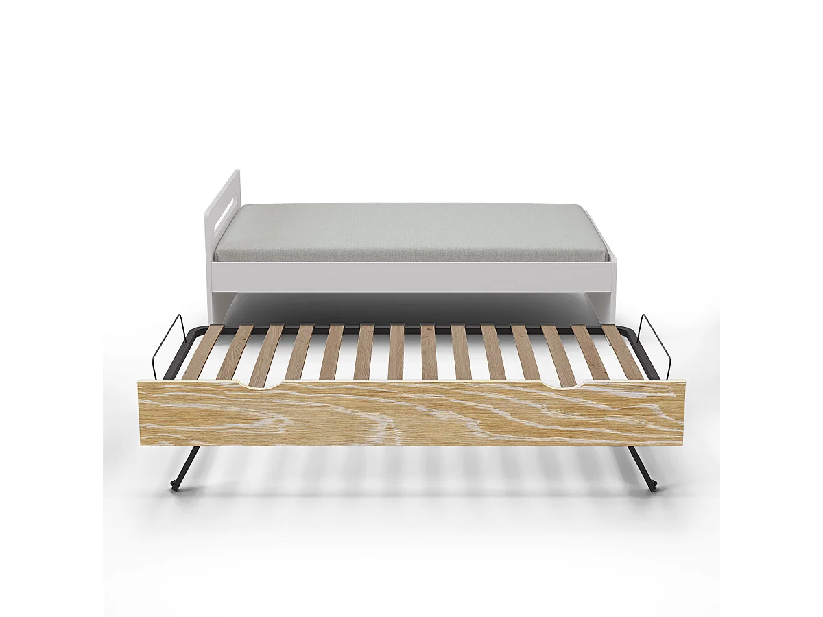 Lit gigogne 90x200 cm bois massif blanc et bois LEO