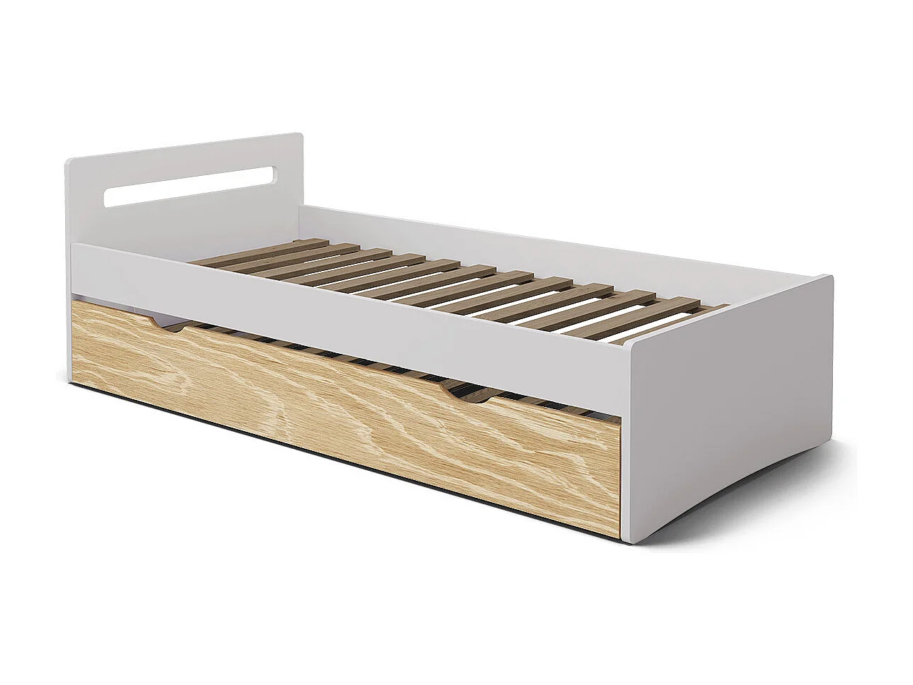 Pack lit gigogne avec matelas 90x190 cm bois massif blanc et bois LEO