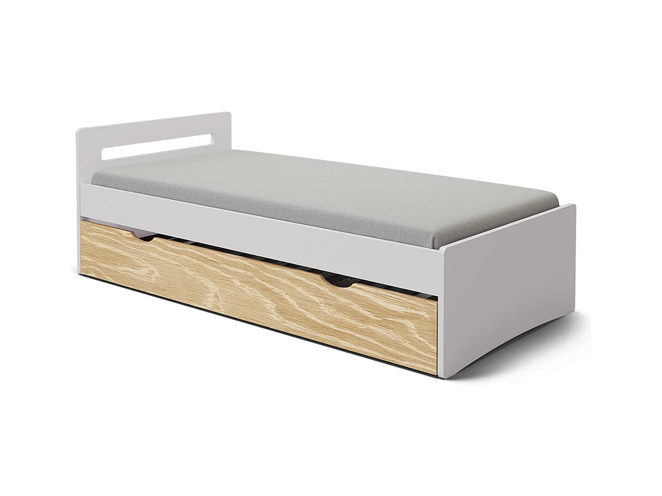 Pack lit gigogne avec matelas 90x190 cm bois massif blanc et bois LEO