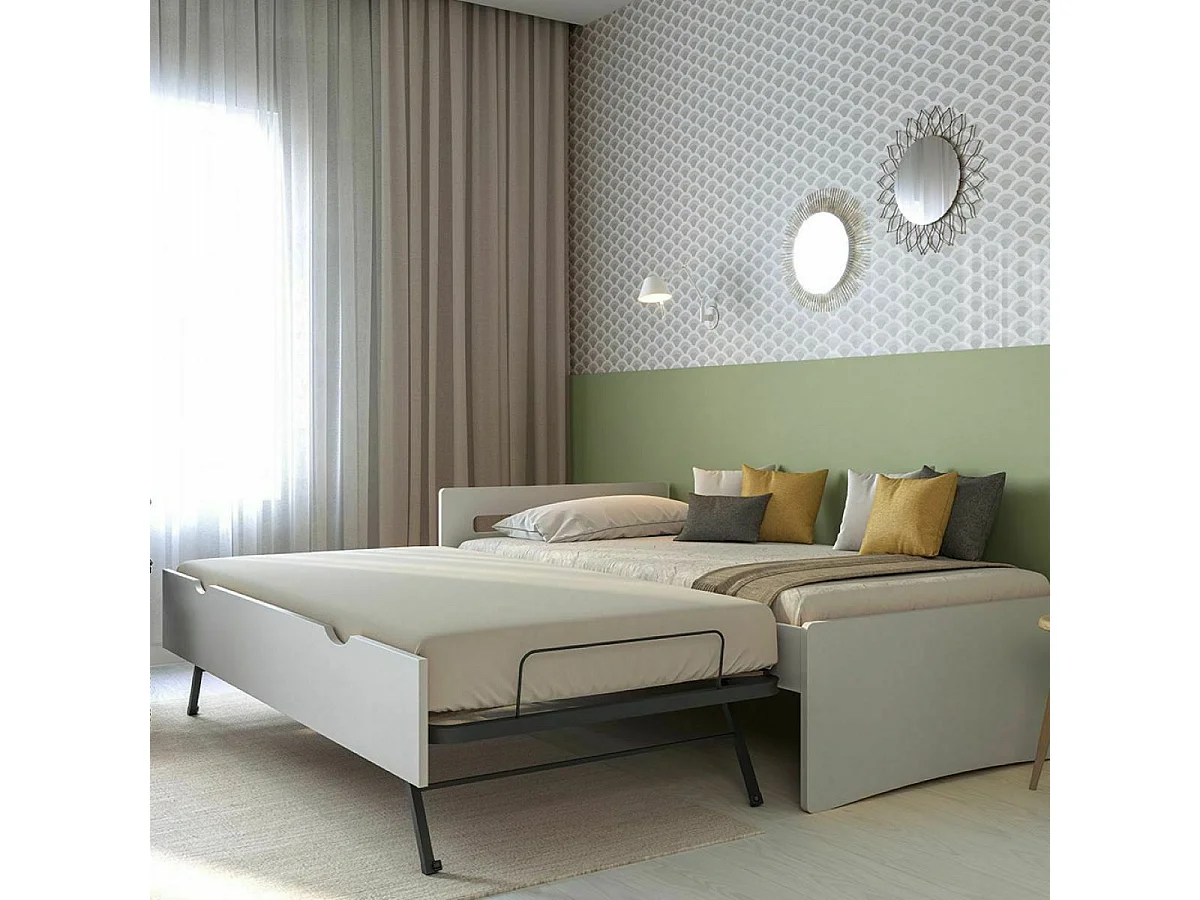 Lit gigogne 90x190 cm bois massif blanc LEO