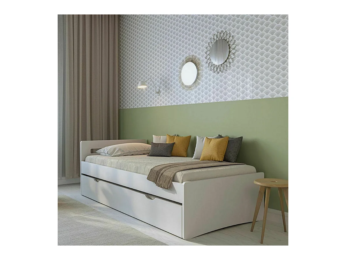 Lit gigogne 80x200 cm bois massif blanc LEO