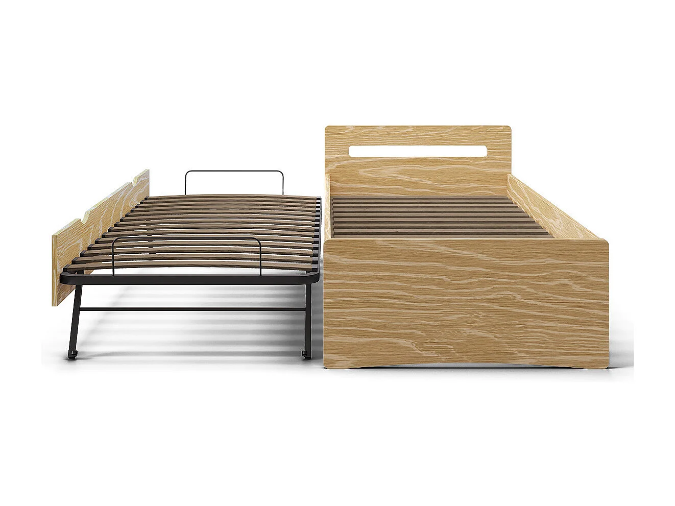 Pack lit gigogne avec matelas 90x200 cm bois massif bois LEO