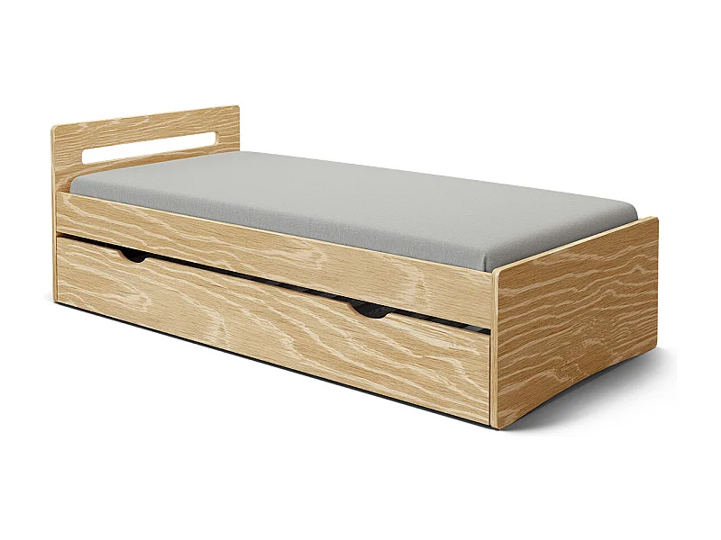 Pack lit gigogne avec matelas 90x190 cm bois massif bois LEO