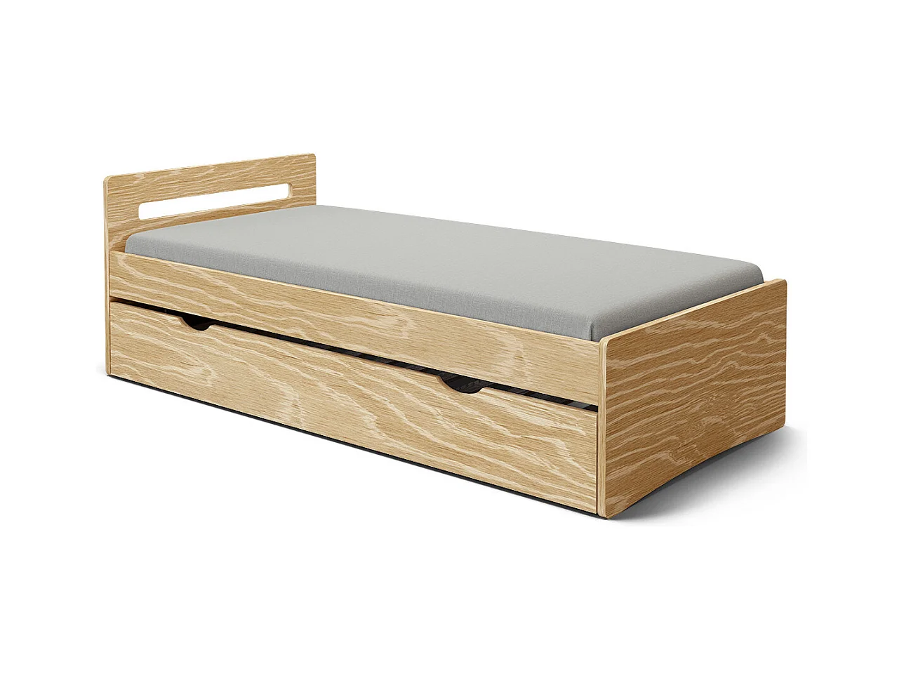 Pack lit gigogne avec matelas 90x190 cm bois massif bois LEO