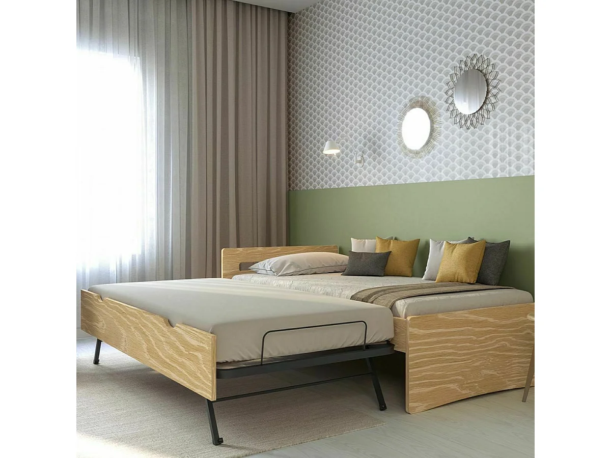 Pack lit gigogne avec matelas 90x190 cm bois massif bois LEO