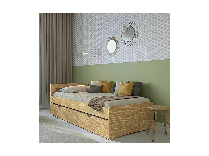 Lit gigogne 90x200 cm bois massif bois LEO