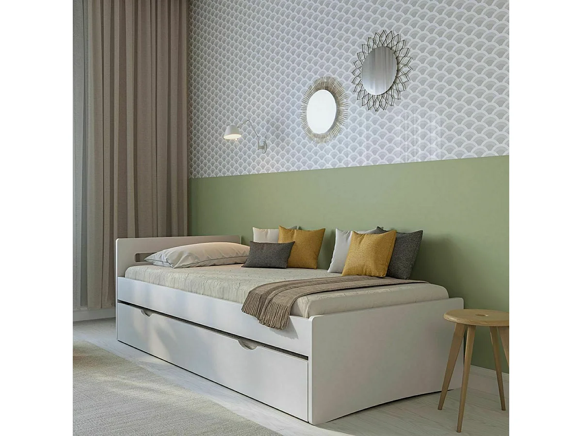 Lit gigogne 80x200 cm bois massif blanc et bois LEO