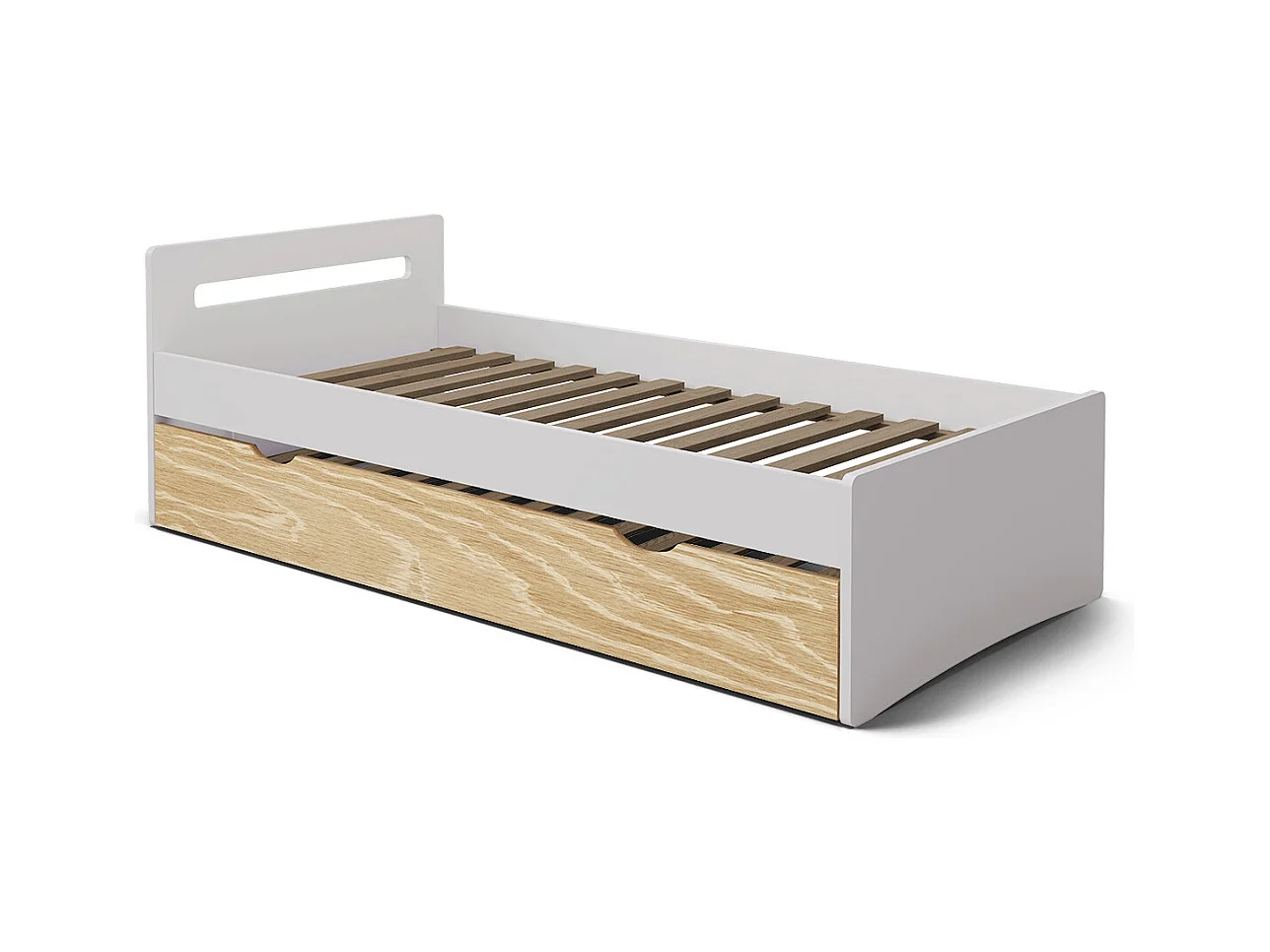 Pack lit gigogne avec matelas 80x190 cm bois massif blanc et bois LEO