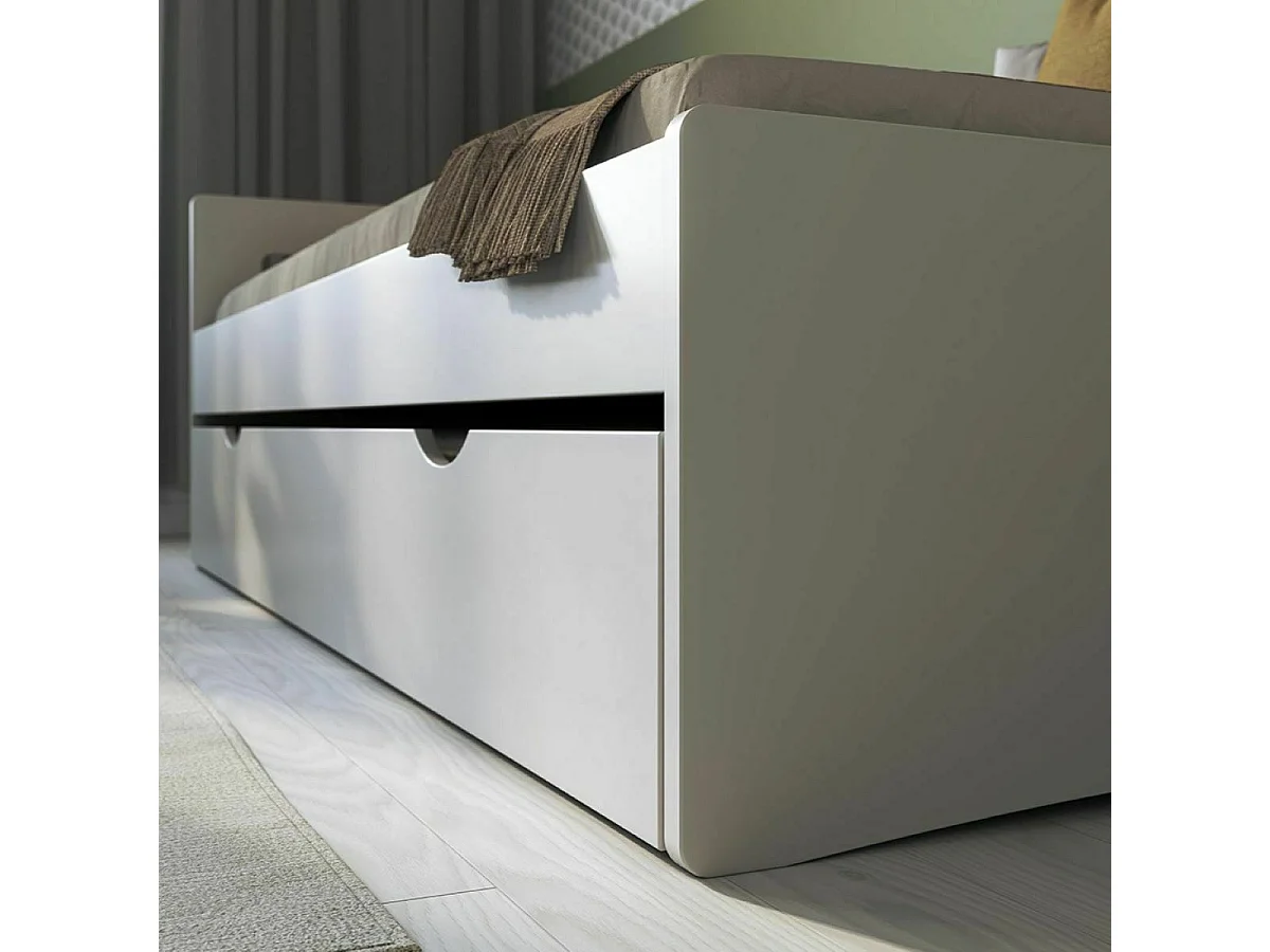 Lit gigogne 90x190 cm bois massif blanc et bois LEO