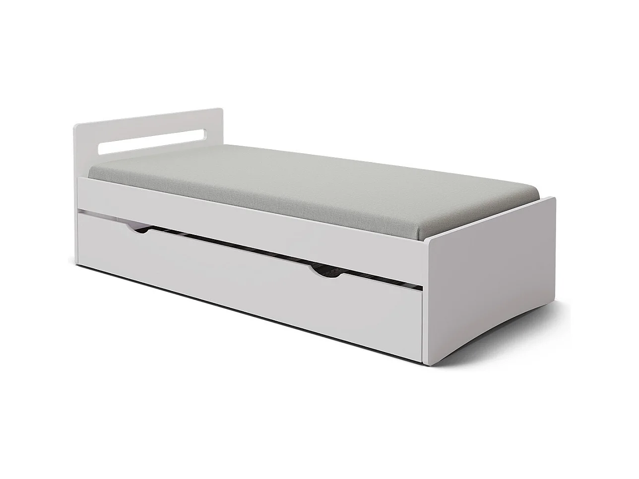 Pack lit gigogne avec matelas 90x200 cm bois massif blanc LEO